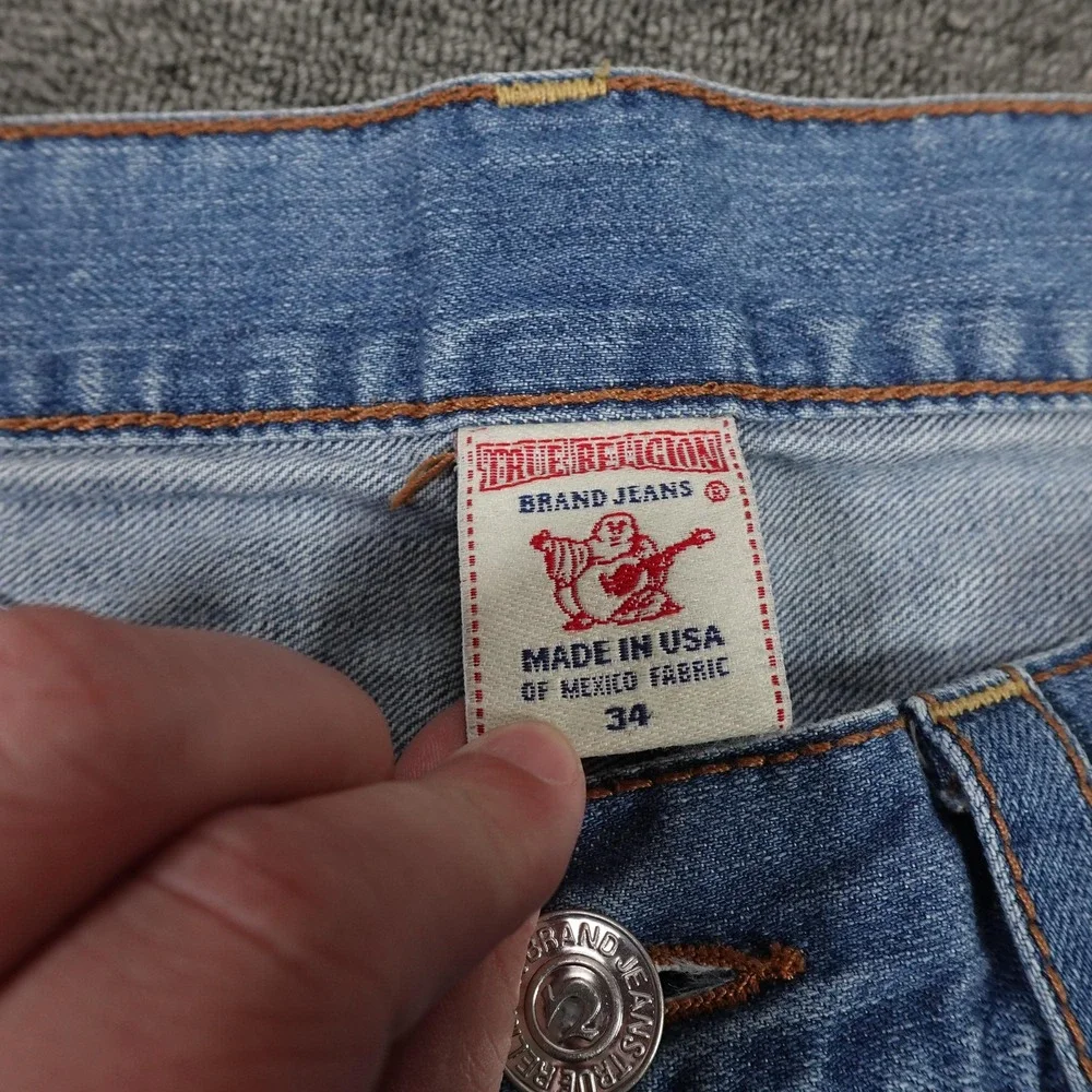True Religion Jeans Mens 34 Blue Straight‎ World Tour Horseshoe Stitch 34x29